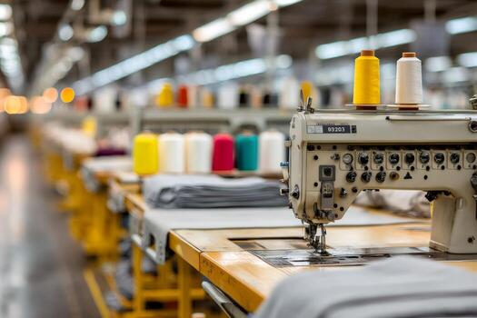 sewing machine in textile factory production line photo